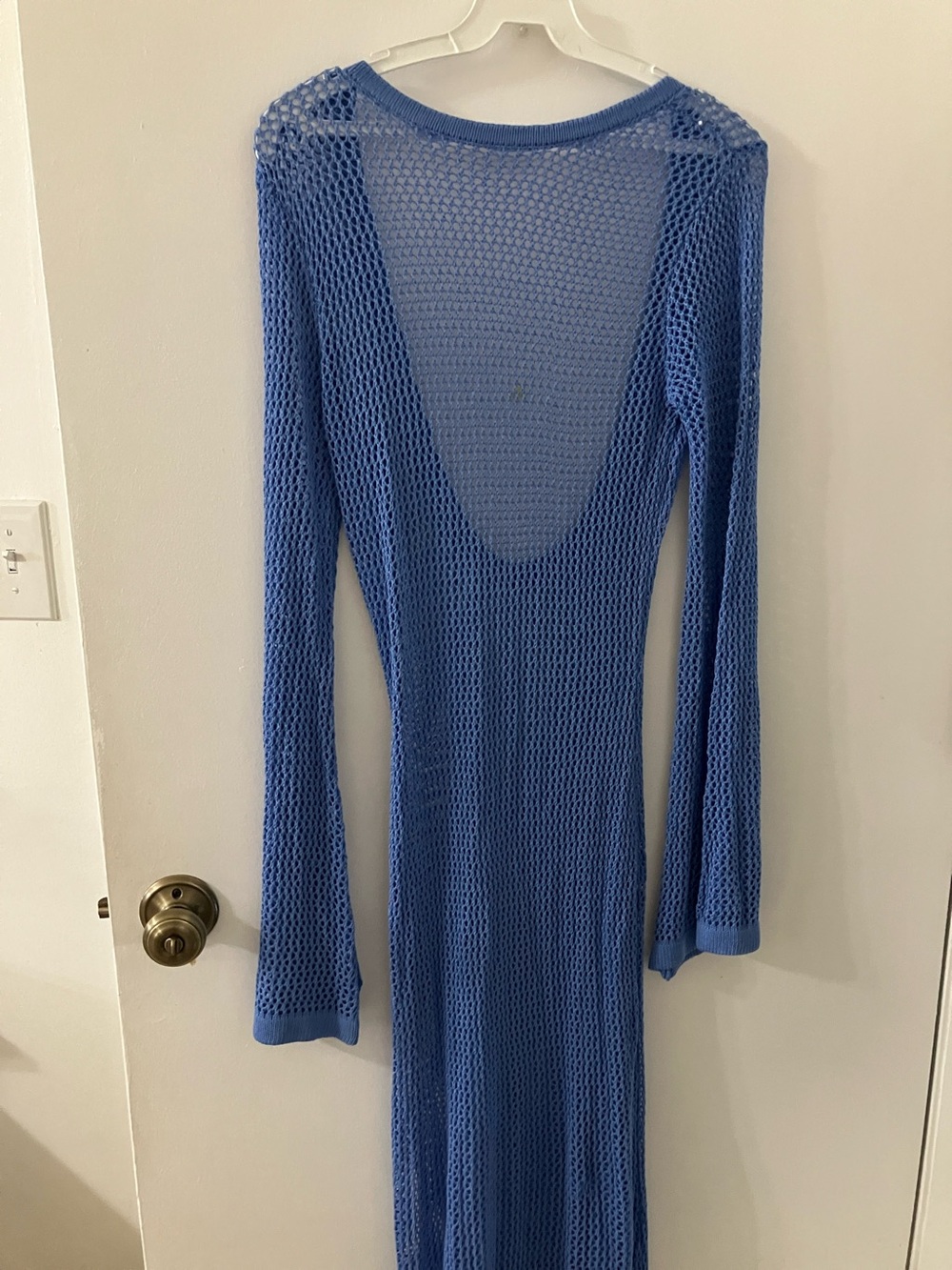 Blue Mesh Long-Sleeve Knit Dress